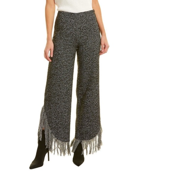 New Cinq a Sept Cassidy Fringe Hem Wide Leg Pants Tweed Sz 8 - Picture 1 of 15
